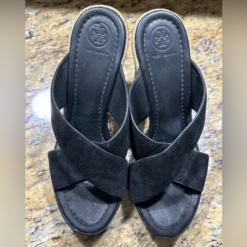 Tory Burch Kristen Black Suede Espadrille Womens 9.5